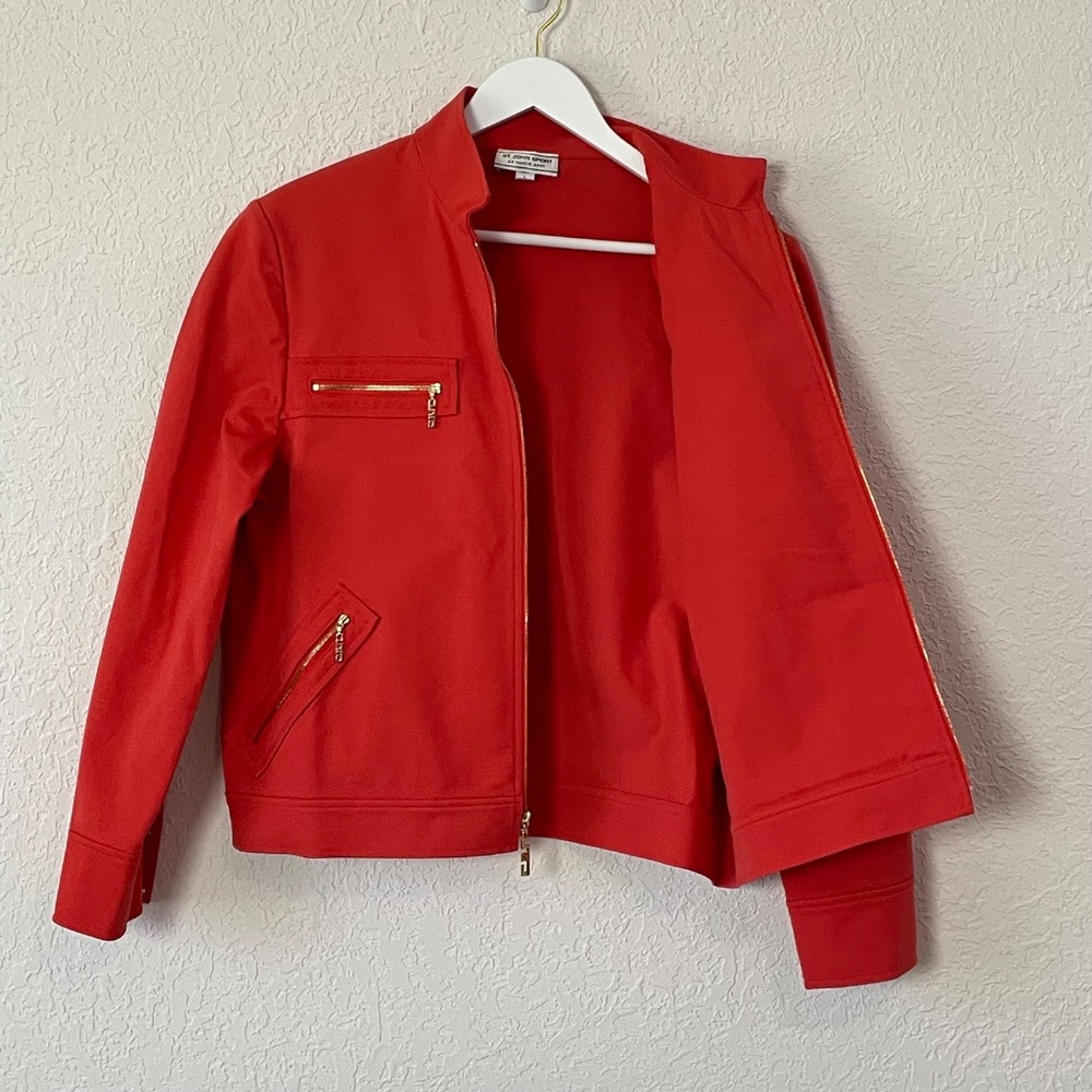 St John Sport Orange Coral Cotton Stretch Zipup Jacket Large 90’s Rare! - Picture 3 of 13